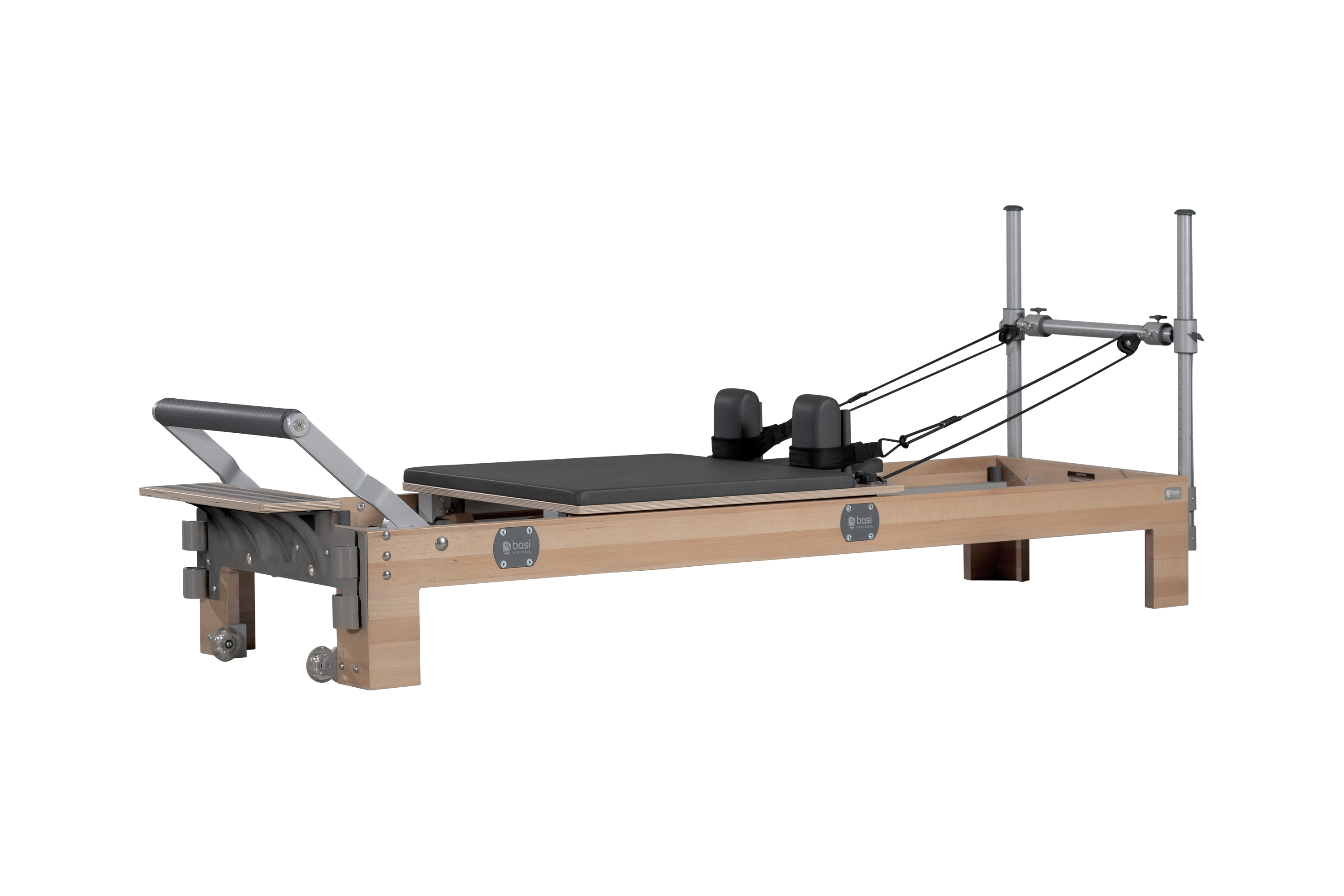BASI Reformer màu Anthracite Grey, góc nhìn cho thấy carriage, tựa đầu và bộ lò xo